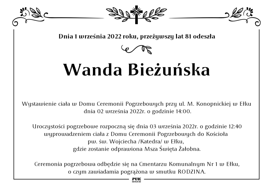 Wanda Bieżuńska - nekrolog